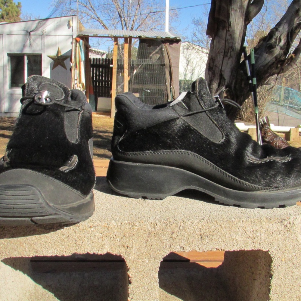 Tecnica black cowhide or pony hair ankle boots